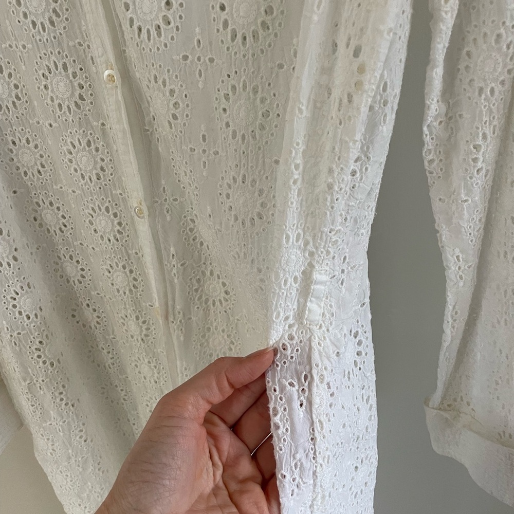 Johnny Was White Eyelet Shirt Dress/ Coverup - Size Medium - Picture 14 of 15